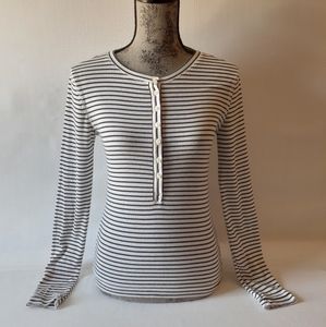Bongo women's white/black striped 1/2 button-down long-sleeve top size M